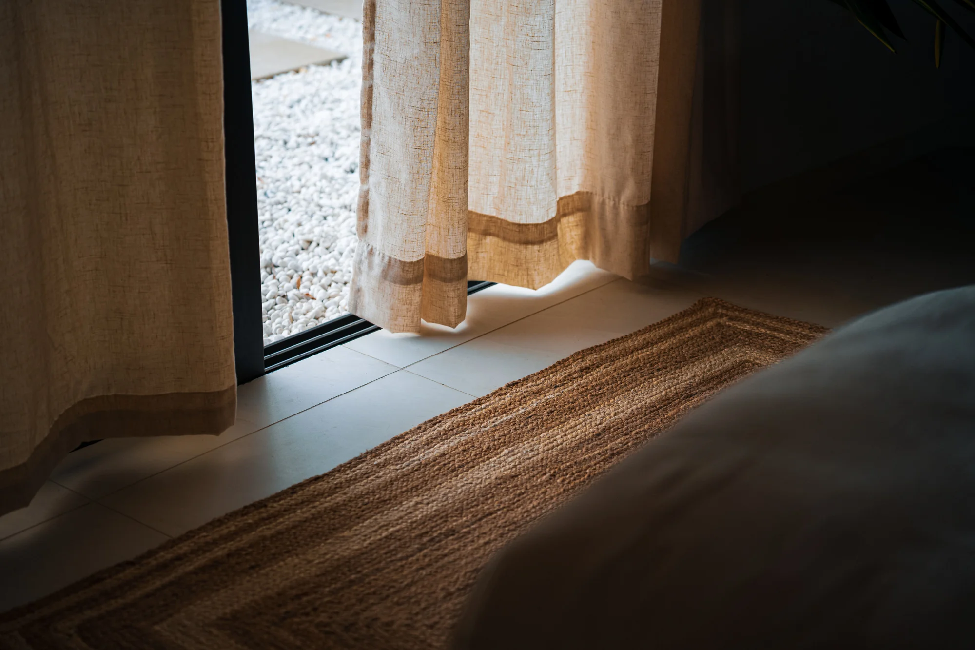 Serena villa jute rug and curtain detail